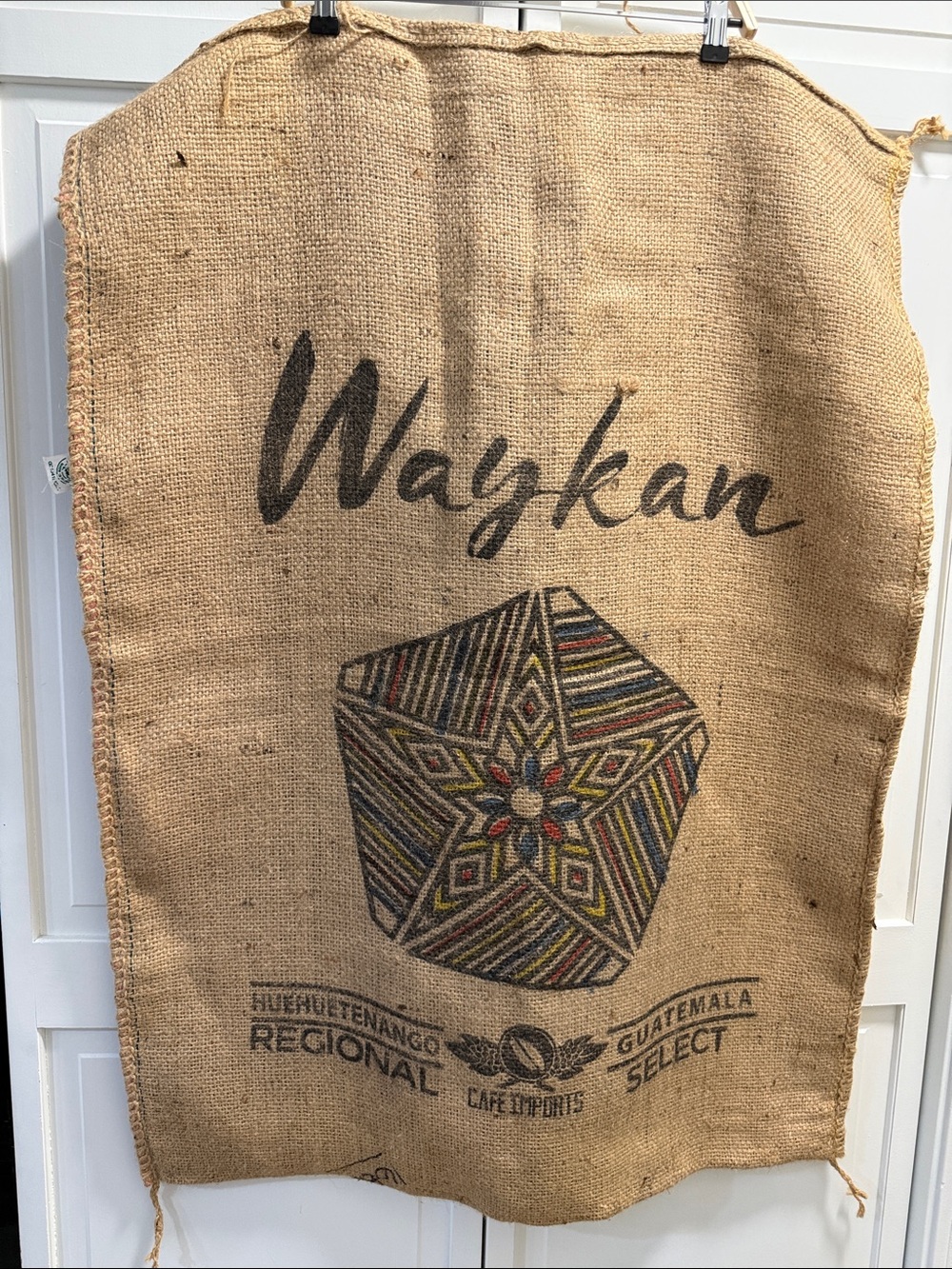 Guatemala Natural Jute Coffee Sack with Multicolor Geometric Print